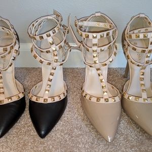 Rivet detail black and tan heels 2 pairs